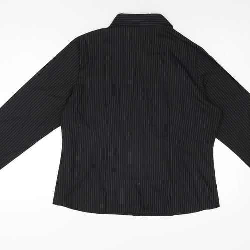 New Look Womens Black Striped Polyester Basic Button-Up Size 18 Collared
