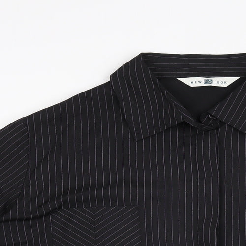New Look Womens Black Striped Polyester Basic Button-Up Size 18 Collared