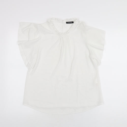 Boohoo Womens White Polyester Basic T-Shirt Size 8 Round Neck