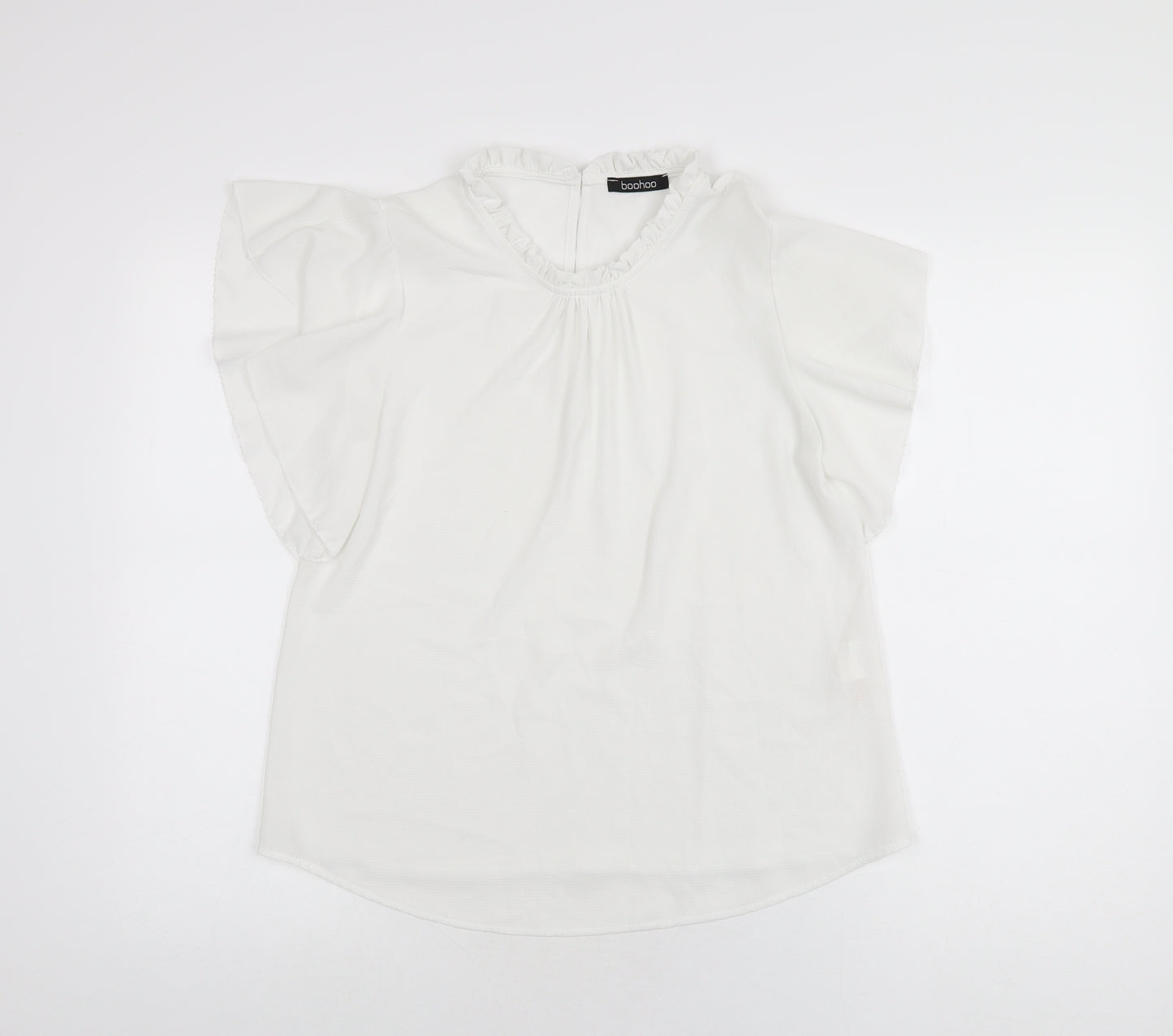 Boohoo Womens White Polyester Basic T-Shirt Size 8 Round Neck