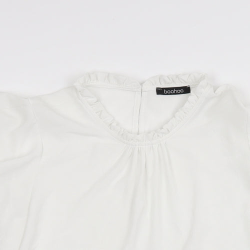 Boohoo Womens White Polyester Basic T-Shirt Size 8 Round Neck