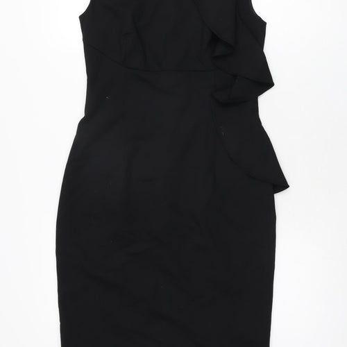 Coast Womens Black Wool Bodycon Size 8 Boat Neck Zip