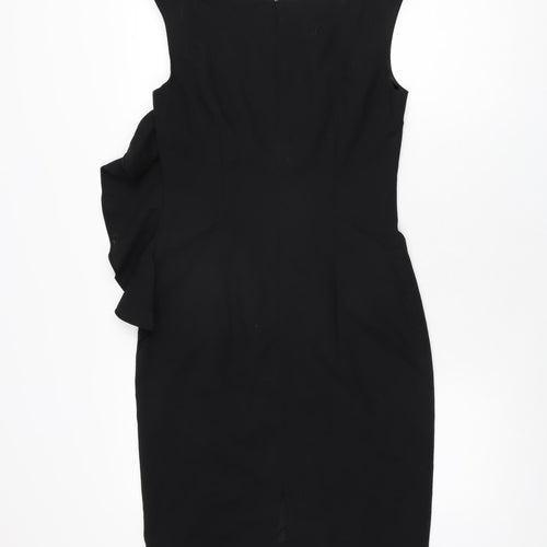 Coast Womens Black Wool Bodycon Size 8 Boat Neck Zip