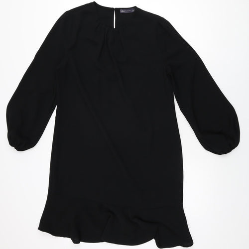 Marks and Spencer Womens Black Polyester Shift Size 10 Round Neck Button