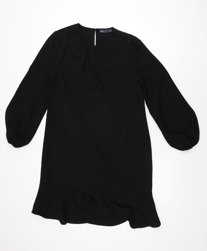 Marks and Spencer Womens Black Polyester Shift Size 10 Round Neck Button