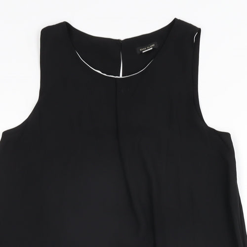 River Island Girls Black Polyester Basic Blouse Size 12 Years Round Neck Button