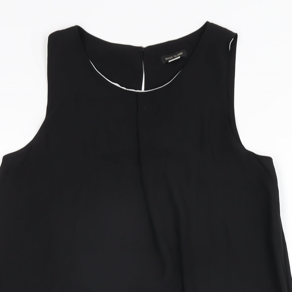 River Island Girls Black Polyester Basic Blouse Size 12 Years Round Neck Button