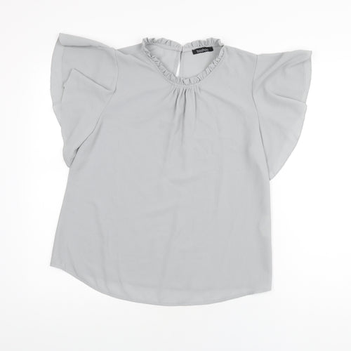 Boohoo Womens Grey Polyester Basic Blouse Size 8 Round Neck