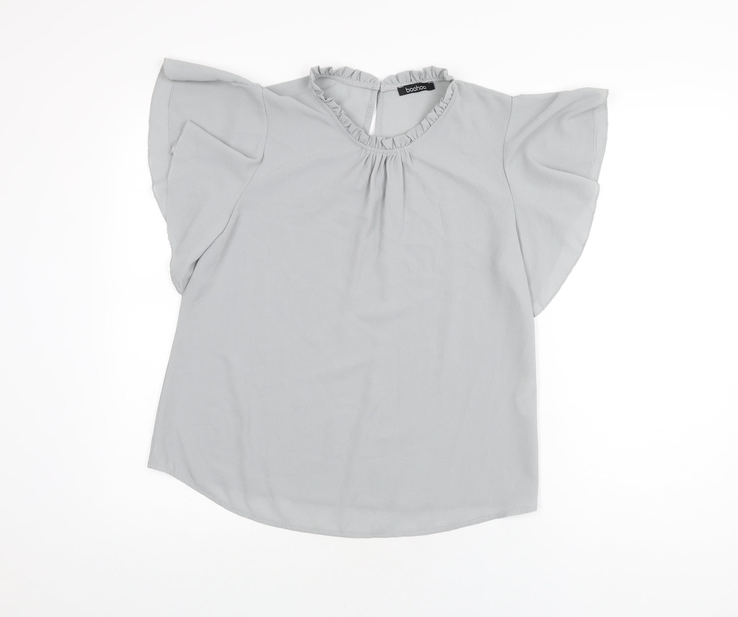 Boohoo Womens Grey Polyester Basic Blouse Size 8 Round Neck