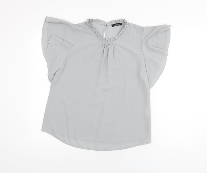 Boohoo Womens Grey Polyester Basic Blouse Size 8 Round Neck