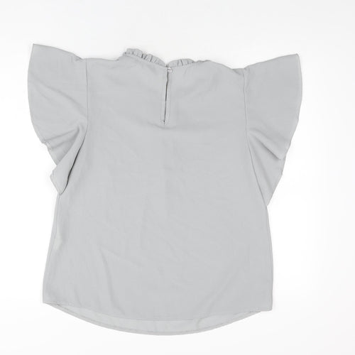 Boohoo Womens Grey Polyester Basic Blouse Size 8 Round Neck