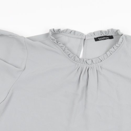 Boohoo Womens Grey Polyester Basic Blouse Size 8 Round Neck