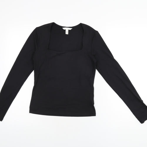 H&M Womens Black Polyester Basic T-Shirt Size S Square Neck