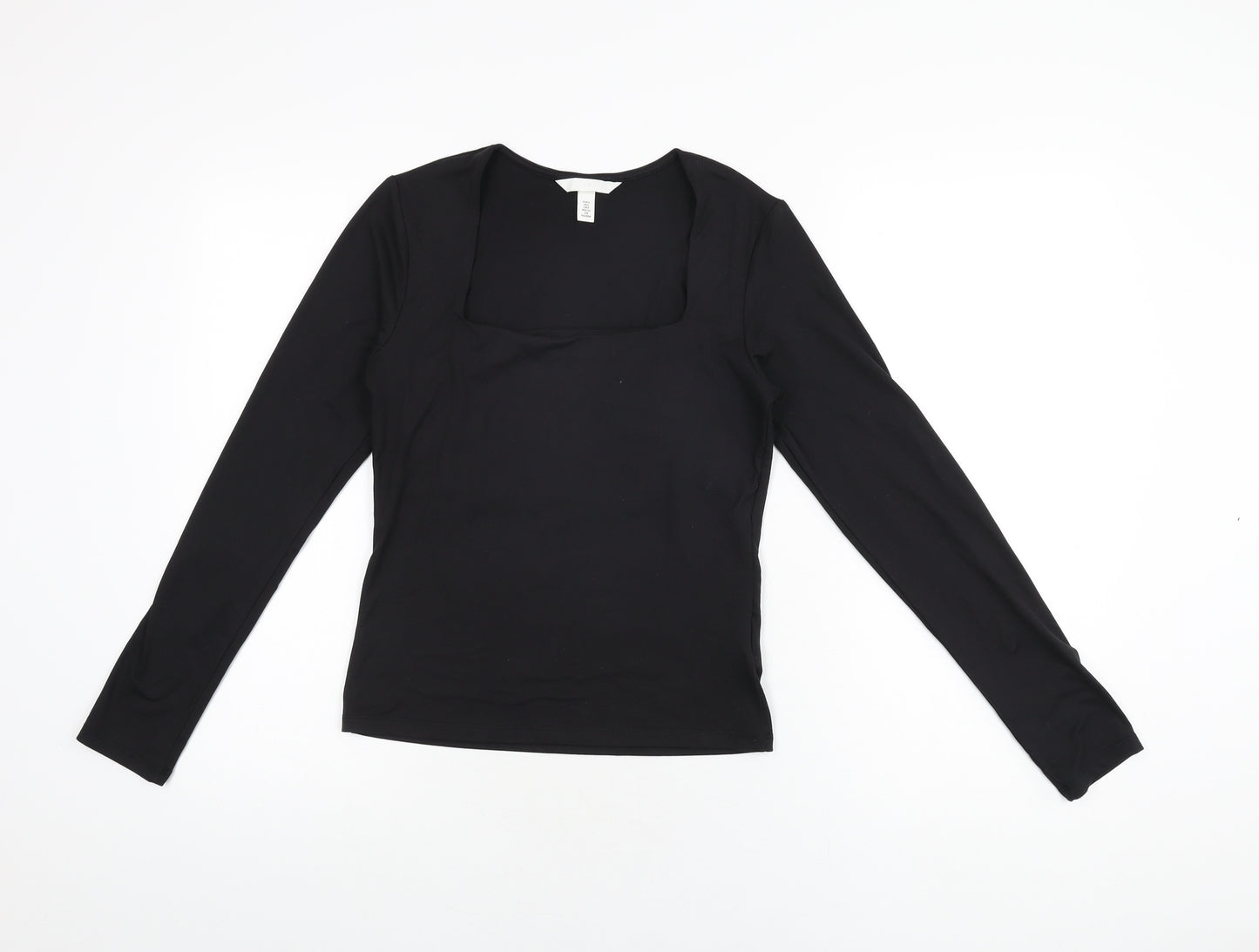 H&M Womens Black Polyester Basic T-Shirt Size S Square Neck