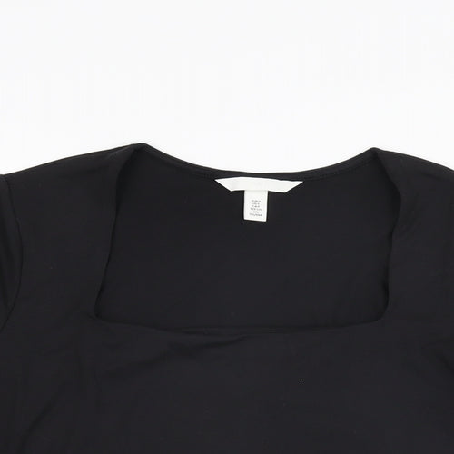 H&M Womens Black Polyester Basic T-Shirt Size S Square Neck