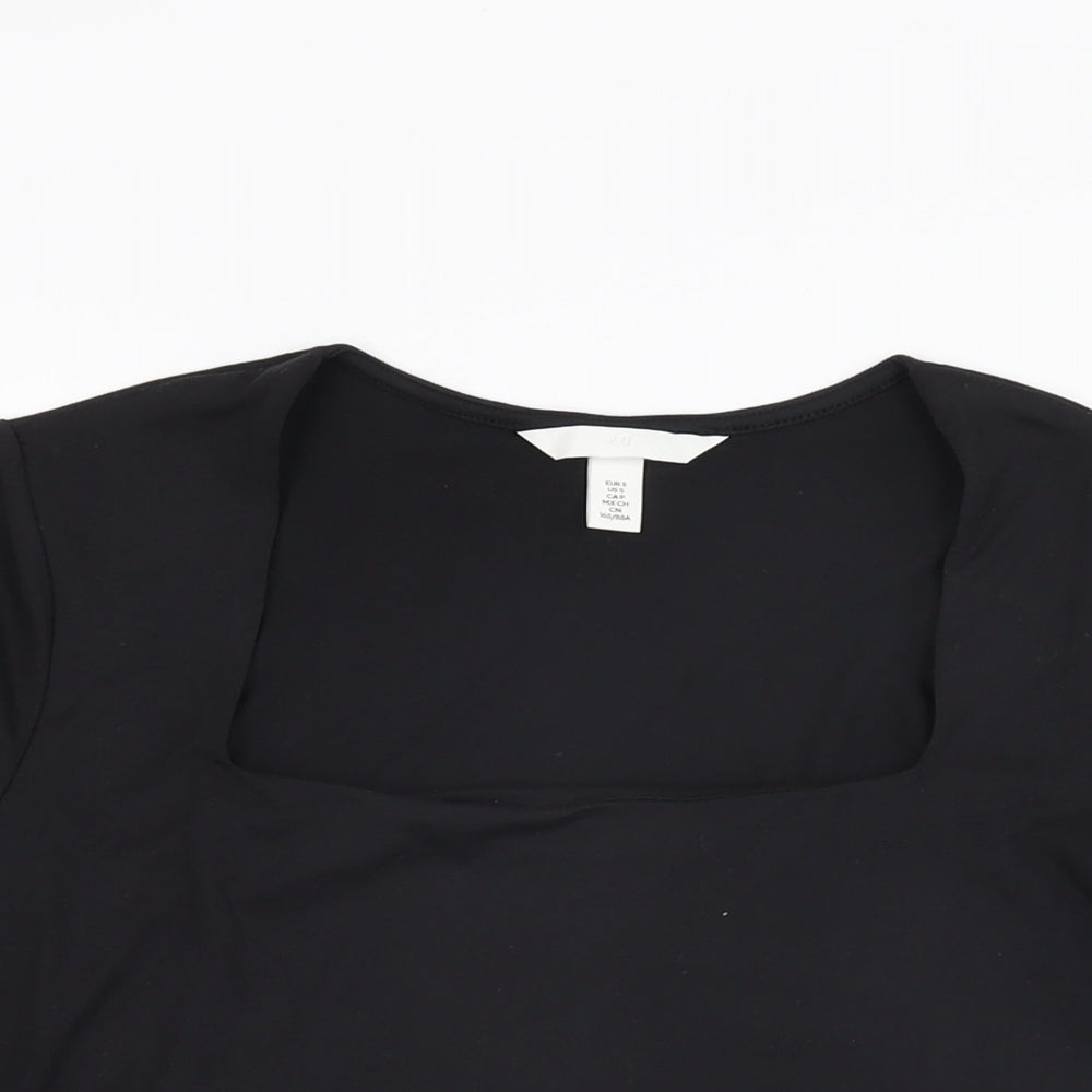 H&M Womens Black Polyester Basic T-Shirt Size S Square Neck