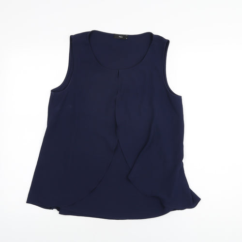 M&Co Womens Blue Polyester Basic T-Shirt Size 10 Scoop Neck