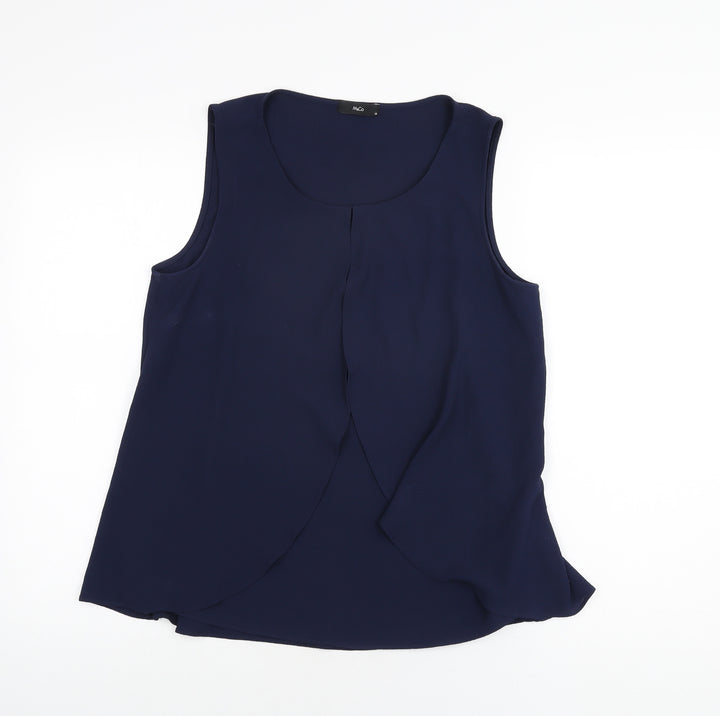 M&Co Womens Blue Polyester Basic T-Shirt Size 10 Scoop Neck