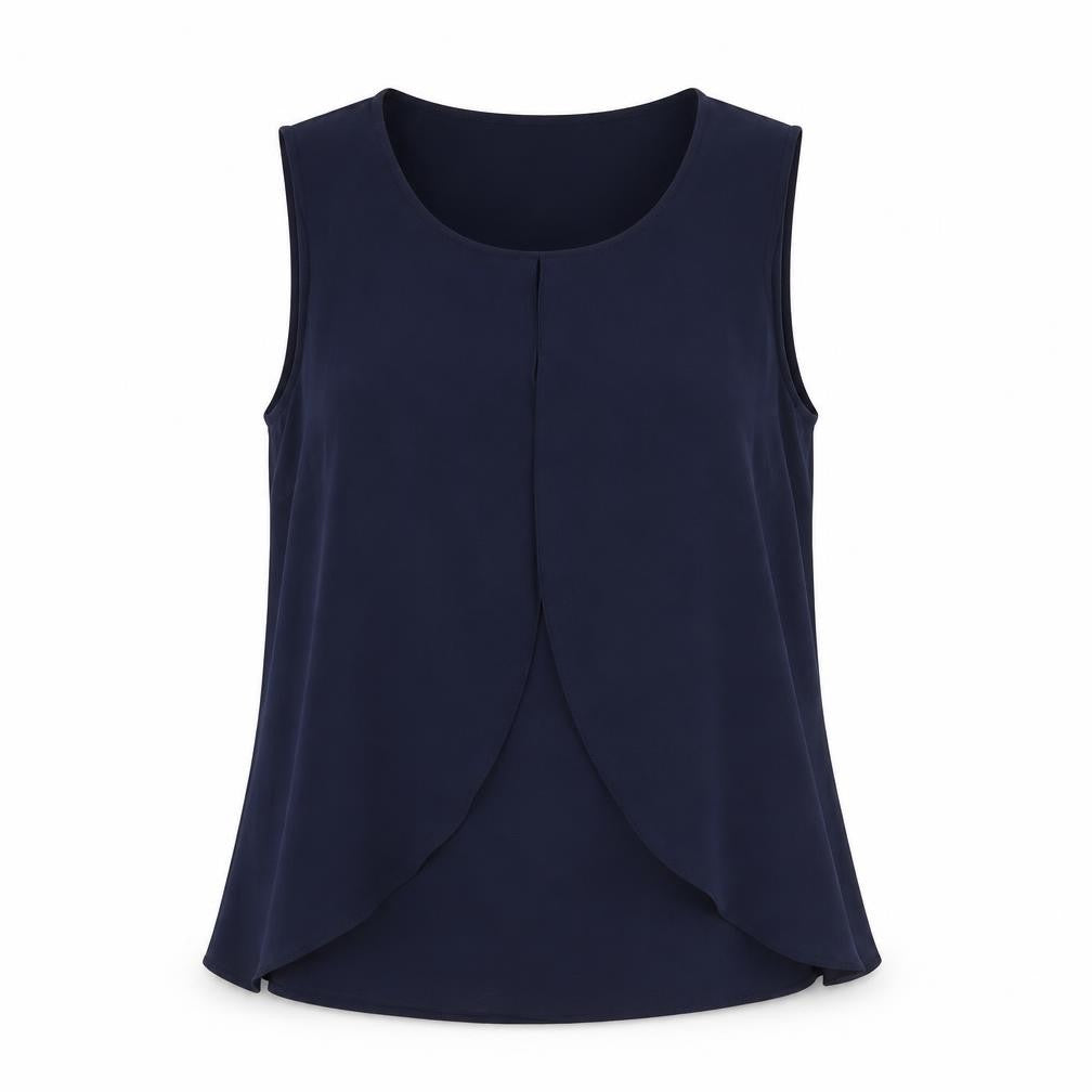 Front view of M&Co women’s blue polyester basic t-shirt, size UK 10, scoop neck
