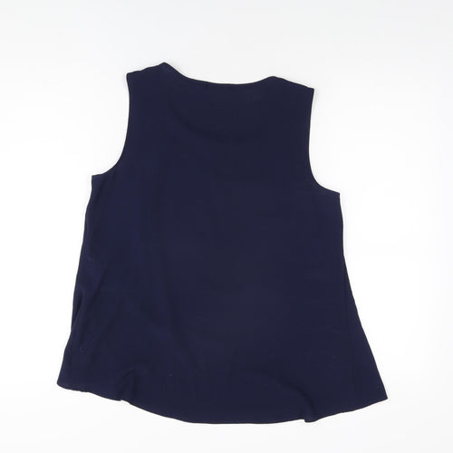 M&Co Womens Blue Polyester Basic T-Shirt Size 10 Scoop Neck