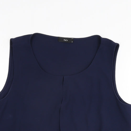 M&Co Womens Blue Polyester Basic T-Shirt Size 10 Scoop Neck