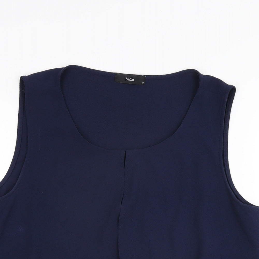 M&Co Womens Blue Polyester Basic T-Shirt Size 10 Scoop Neck