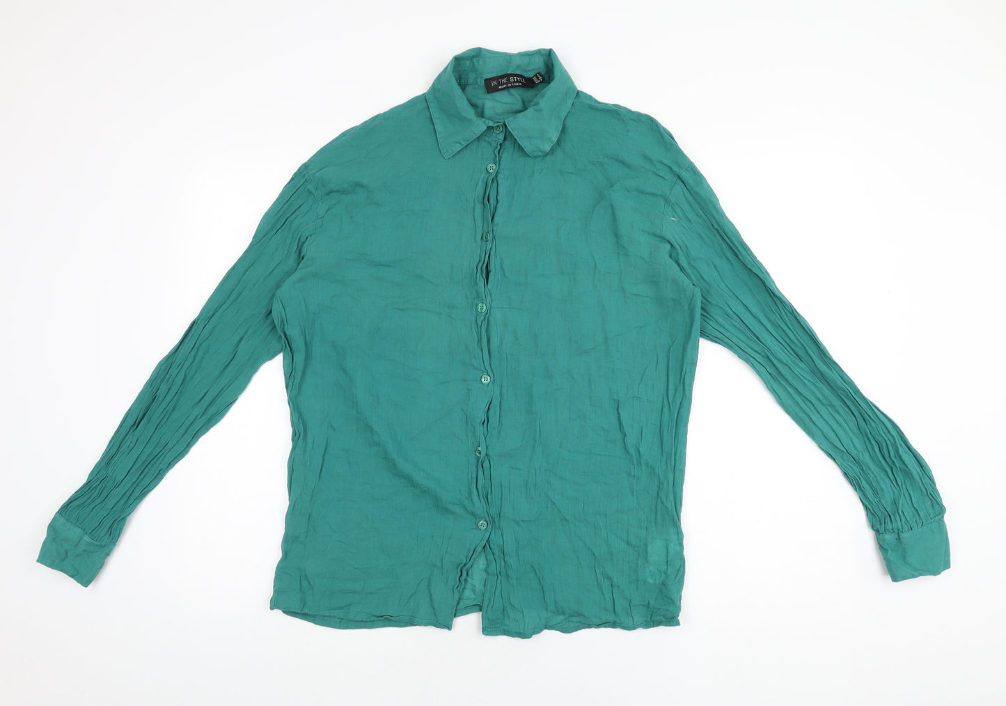 In the Style Womens Green Cotton Basic Button-Up Size 8 Collared