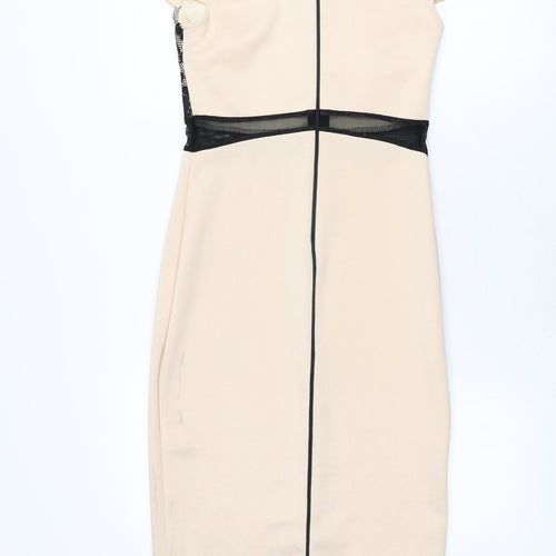 Amy Childs Womens Pink Polyester Bodycon Size 8 Square Neck Zip