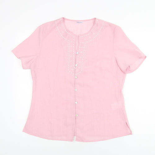 Damart Womens Pink Polyester Basic Button-Up Size 14 Round Neck