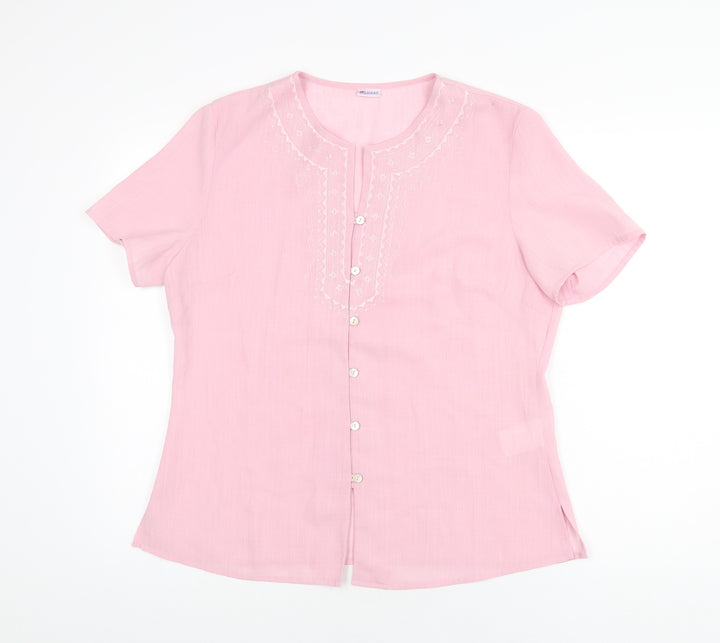 Damart Womens Pink Polyester Basic Button-Up Size 14 Round Neck