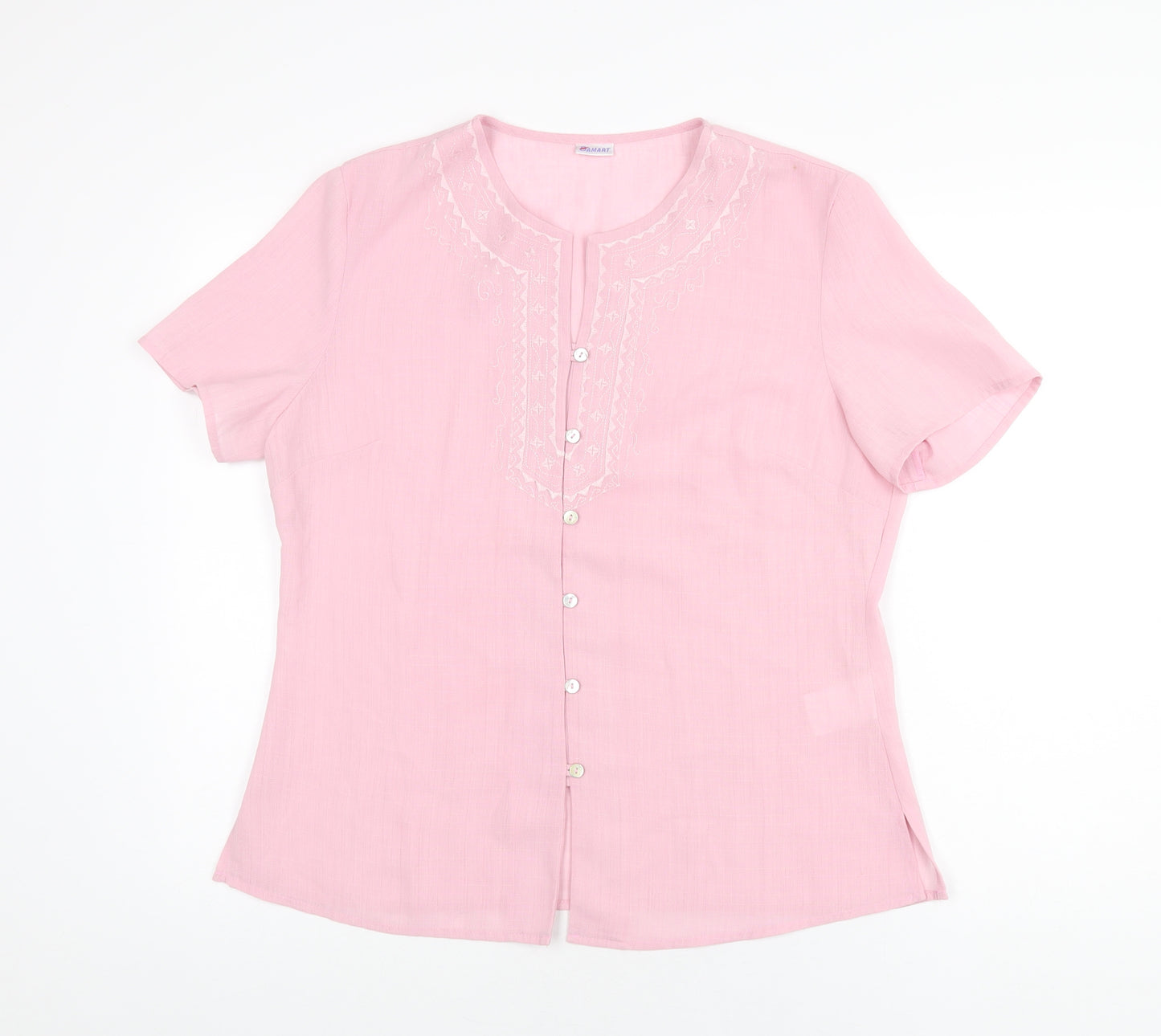 Damart Womens Pink Polyester Basic Button-Up Size 14 Round Neck