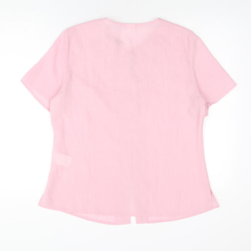 Damart Womens Pink Polyester Basic Button-Up Size 14 Round Neck