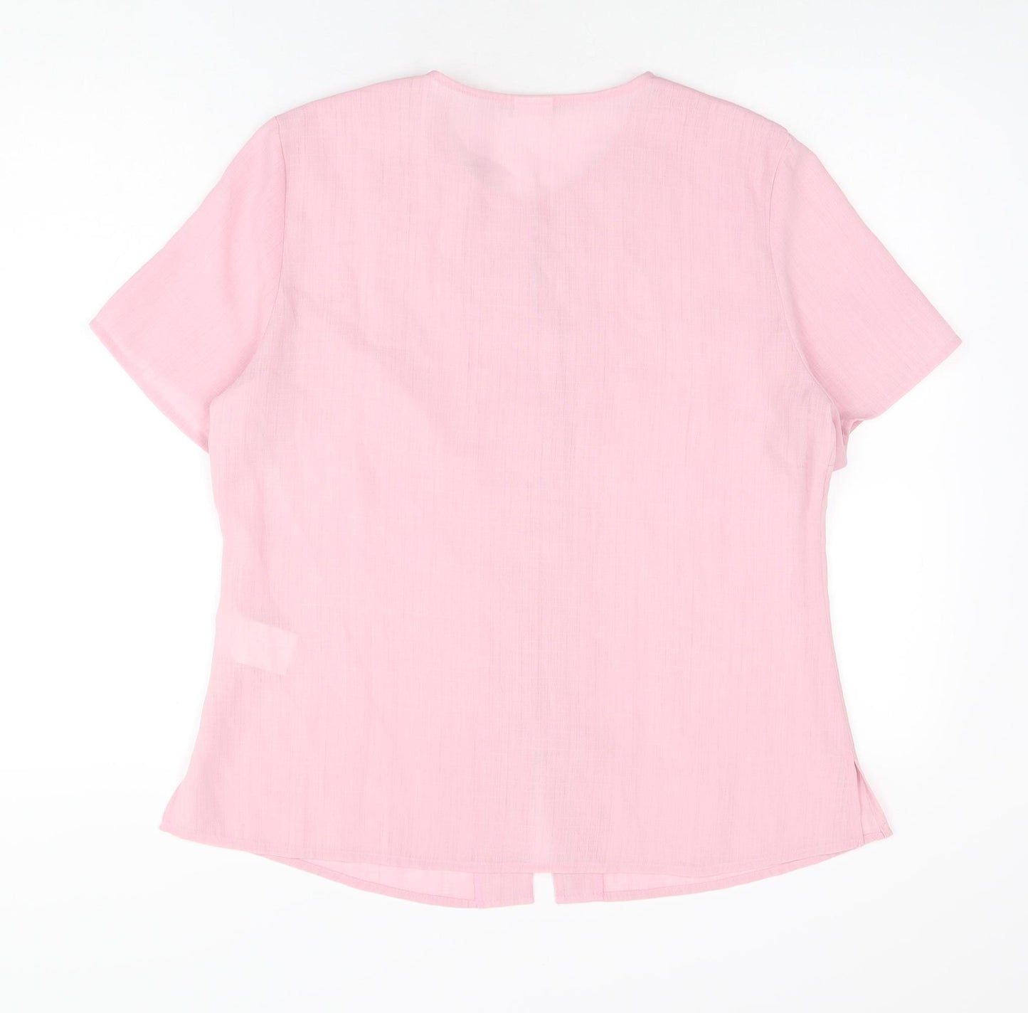 Damart Womens Pink Polyester Basic Button-Up Size 14 Round Neck