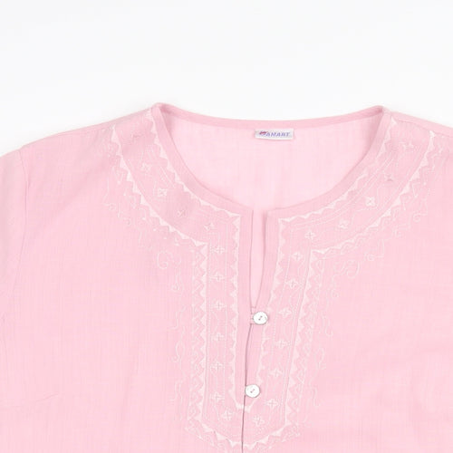 Damart Womens Pink Polyester Basic Button-Up Size 14 Round Neck