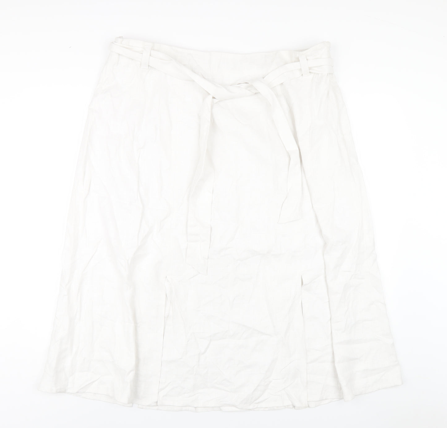 Marks and Spencer Womens White Linen A-Line Skirt Size 22 Zip