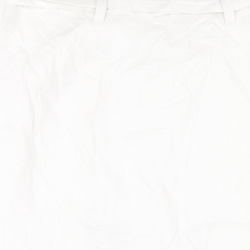 Marks and Spencer Womens White Linen A-Line Skirt Size 22 Zip