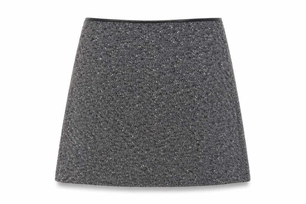 Front view of Oasis women’s grey polyester a-line skirt, size S, zip
