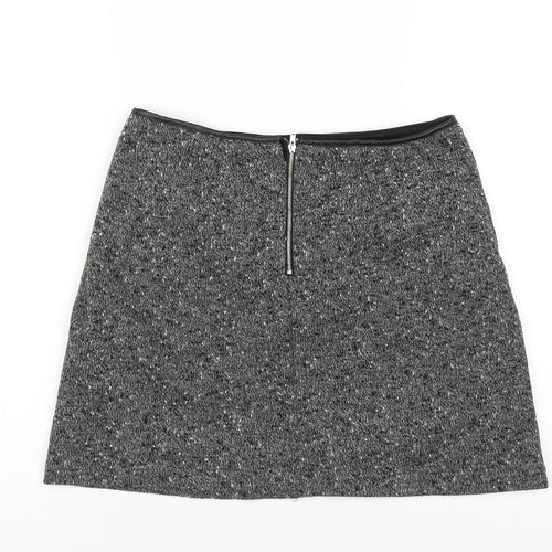 Oasis Womens Grey Polyester A-Line Skirt Size S Zip