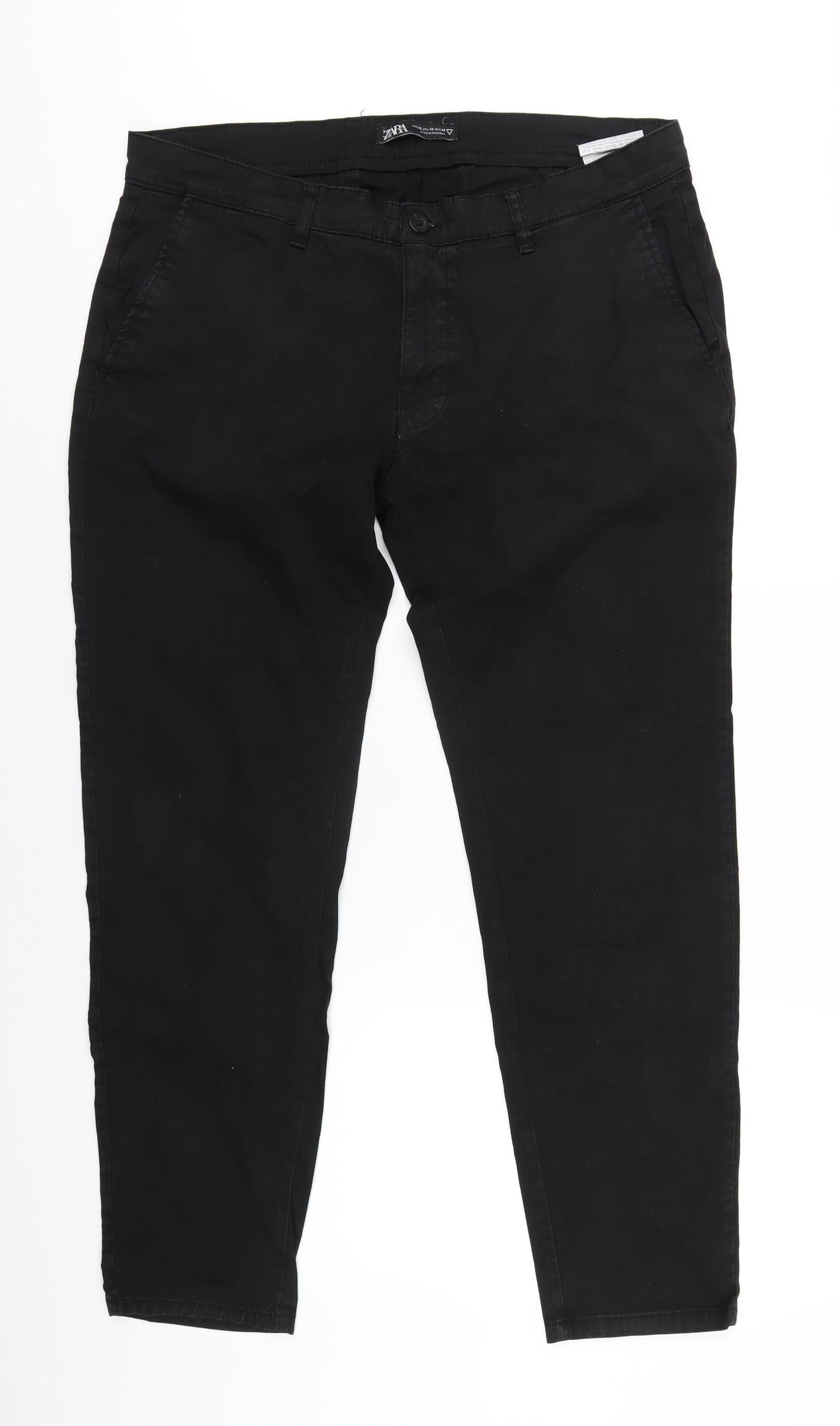 Zara Mens Black Cotton Trousers Size 36 in L30 in Regular Zip