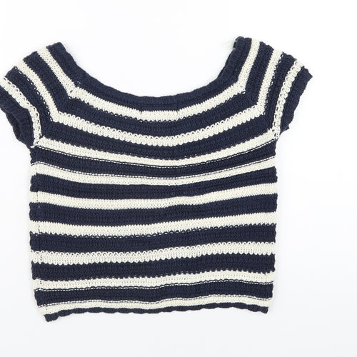 LU NYC Womens Blue Striped Acrylic Basic T-Shirt Size S Boat Neck