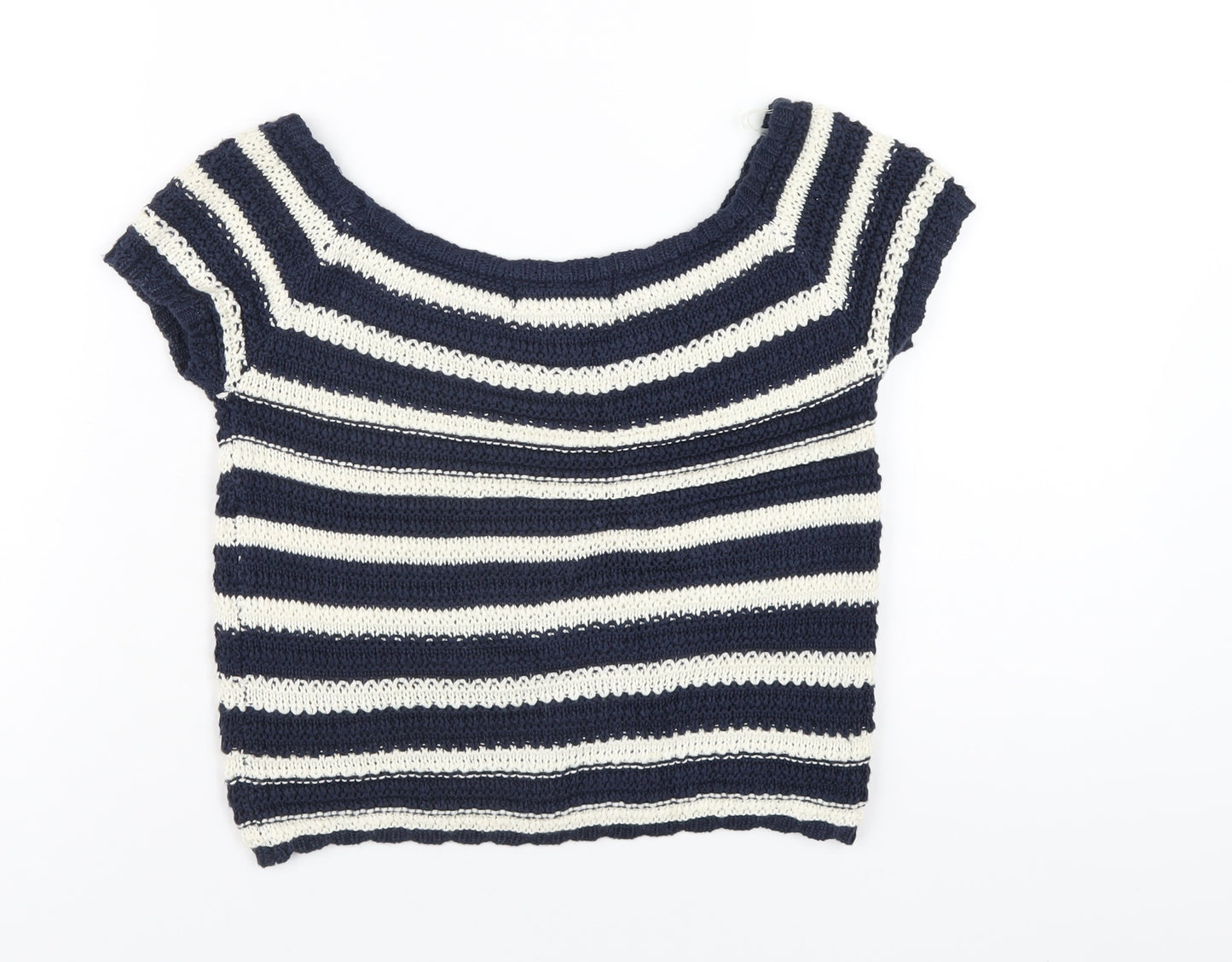 LU NYC Womens Blue Striped Acrylic Basic T-Shirt Size S Boat Neck
