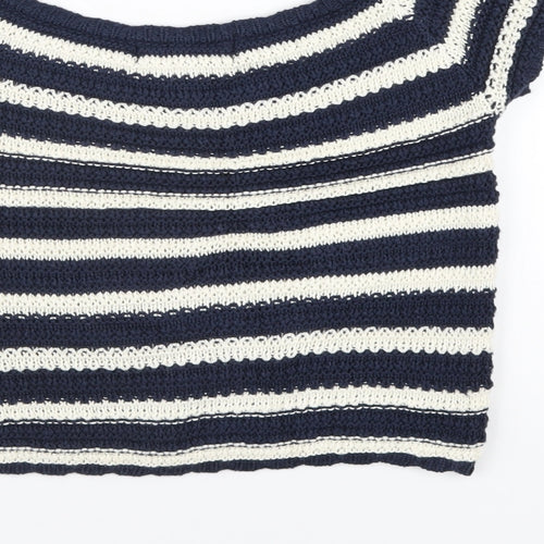 LU NYC Womens Blue Striped Acrylic Basic T-Shirt Size S Boat Neck