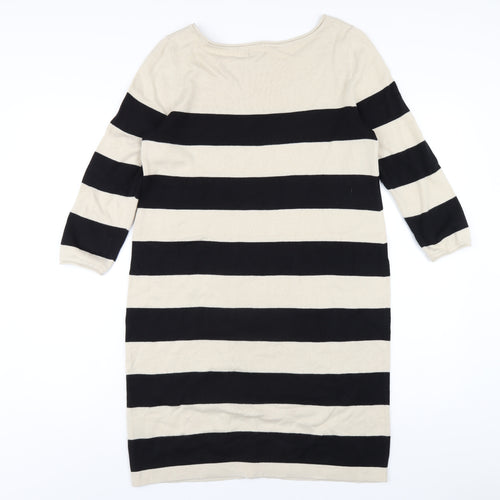 H&M Womens Beige Striped Cotton Jumper Dress Size S Boat Neck Pullover