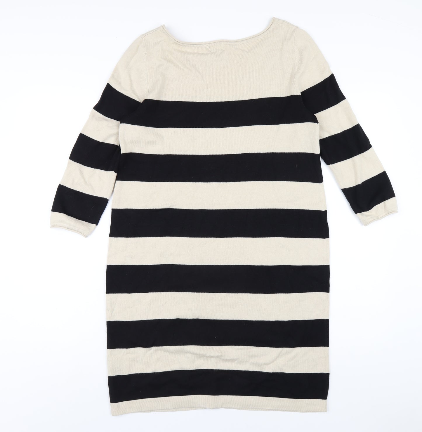 H&M Womens Beige Striped Cotton Jumper Dress Size S Boat Neck Pullover