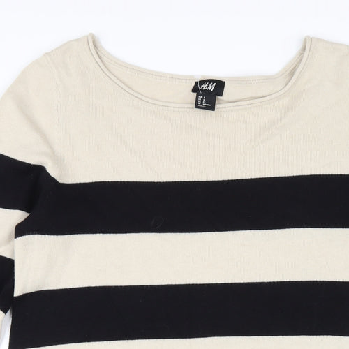 H&M Womens Beige Striped Cotton Jumper Dress Size S Boat Neck Pullover