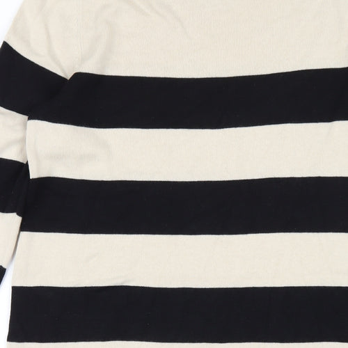 H&M Womens Beige Striped Cotton Jumper Dress Size S Boat Neck Pullover