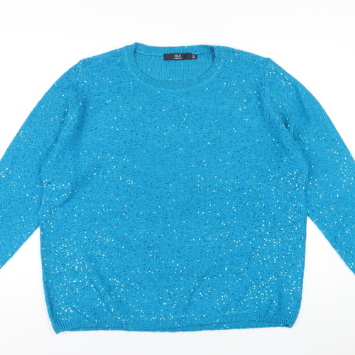 EWM Womens Blue Crew Neck Polyester Pullover Jumper Size 22