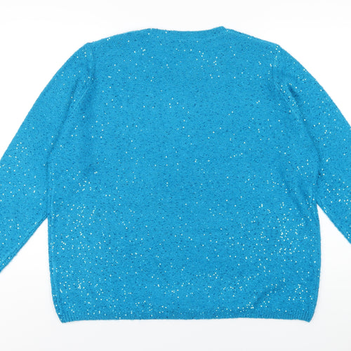 EWM Womens Blue Crew Neck Polyester Pullover Jumper Size 22