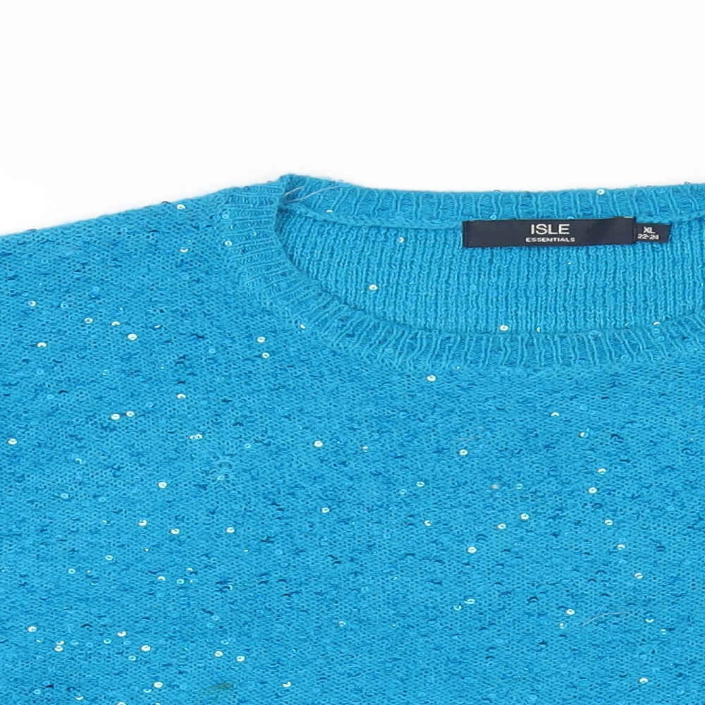 EWM Womens Blue Crew Neck Polyester Pullover Jumper Size 22