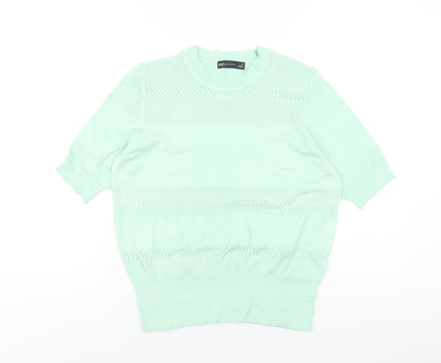 Marks and Spencer Womens Green Crew Neck Viscose Pullover Jumper Size 14
